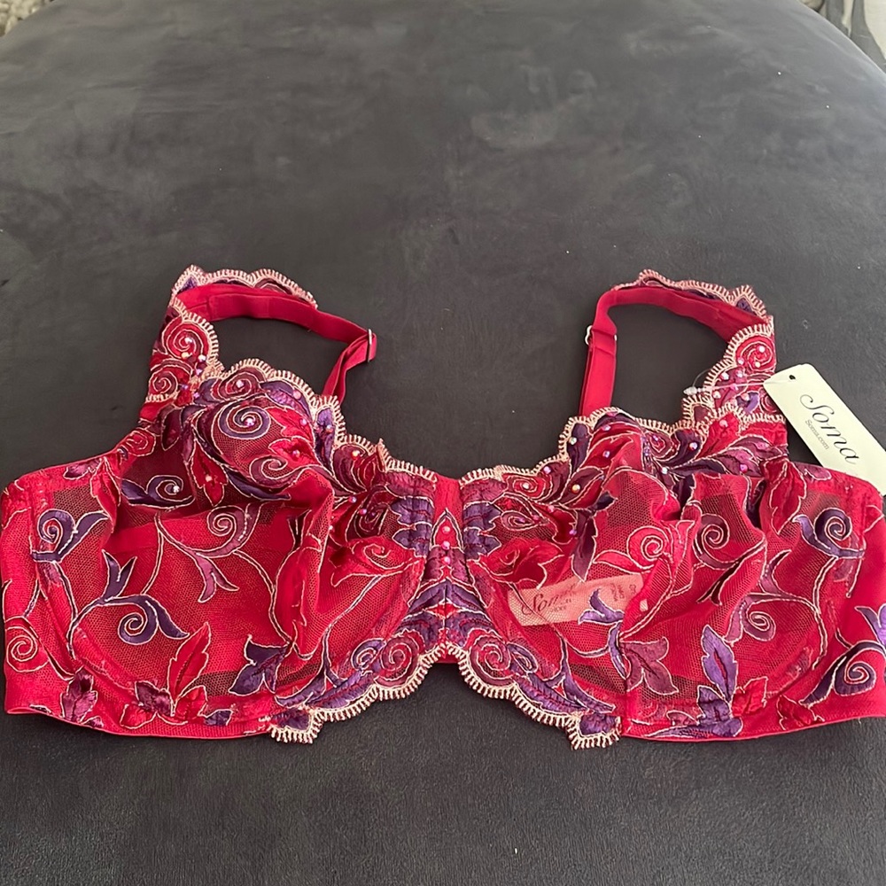 Soma Red and Purple Bra NEW 34 D